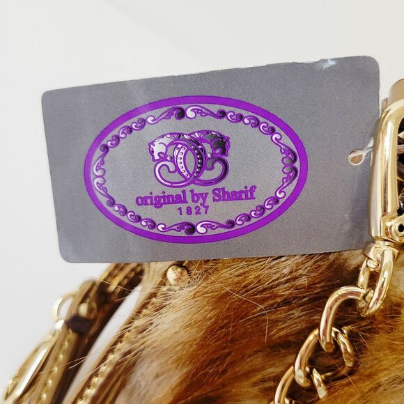 Sharif New York Faux Fur Crossbody Bag Gold Chain Strap NWT Boho Designer Purse - Picture 10 of 12